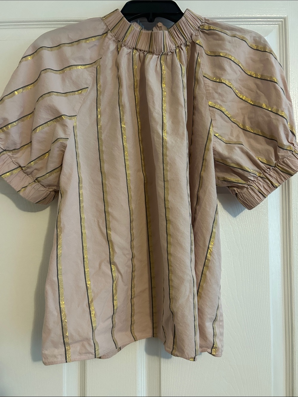 Ann Taylor Blush Pink Metallic Gold Striped Peasant Blouse